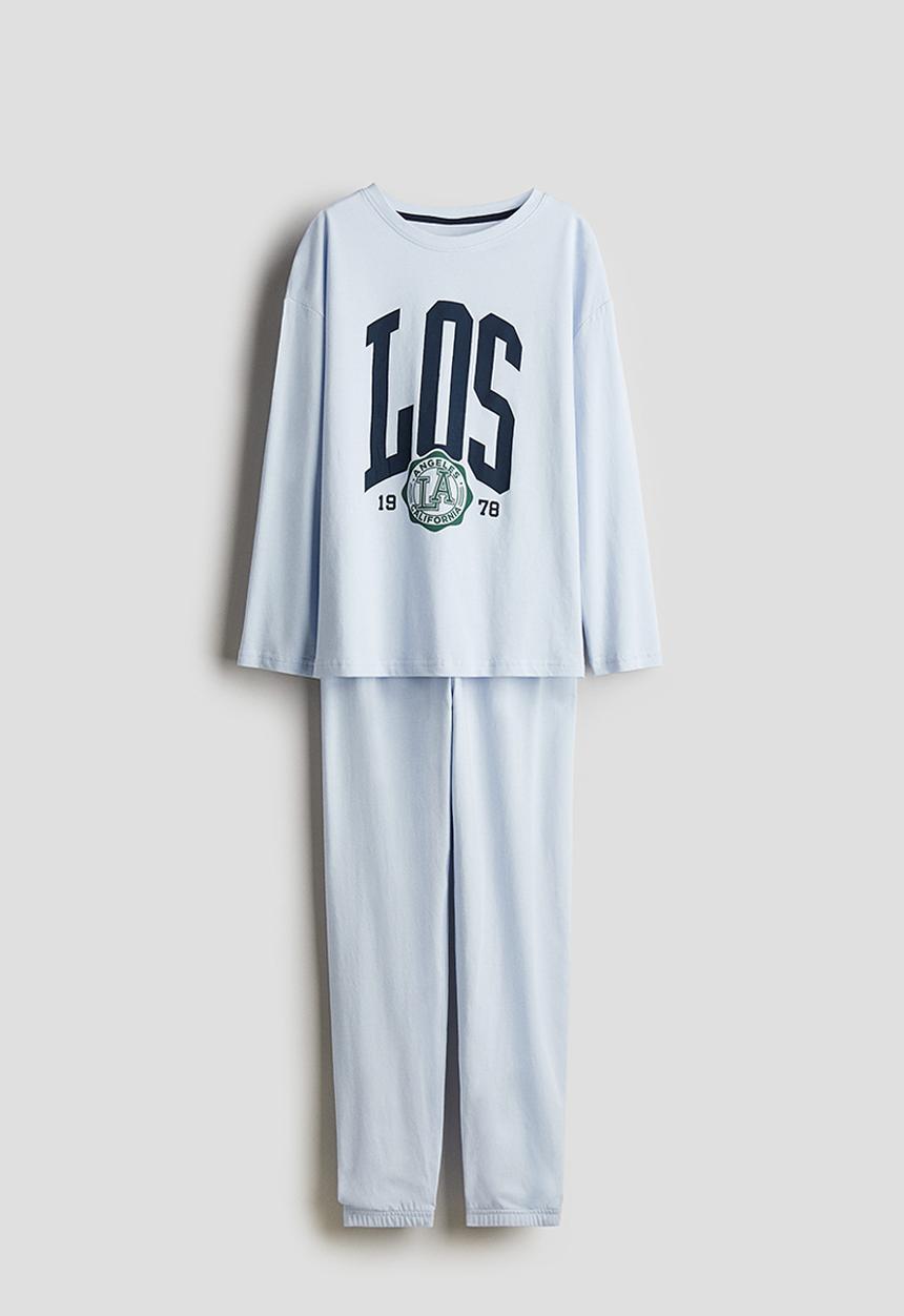 H&M - Cotton jersey pyjamas - light blue print-motif 
