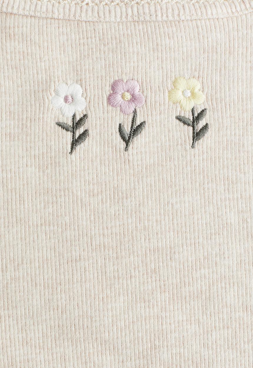 H&M - Picot-trimmed jersey top - light beige flowers