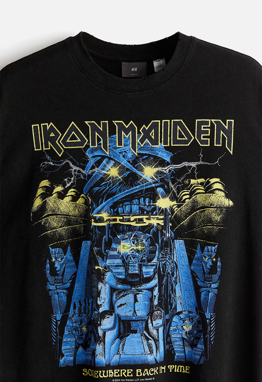 Loose fit vintage-look printed t-shirt - black/iron maiden