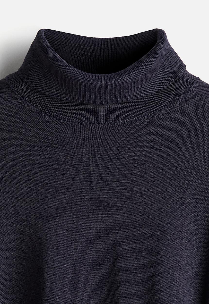 H&M - Slim fit fine-knit polo-neck jumper - navy blue