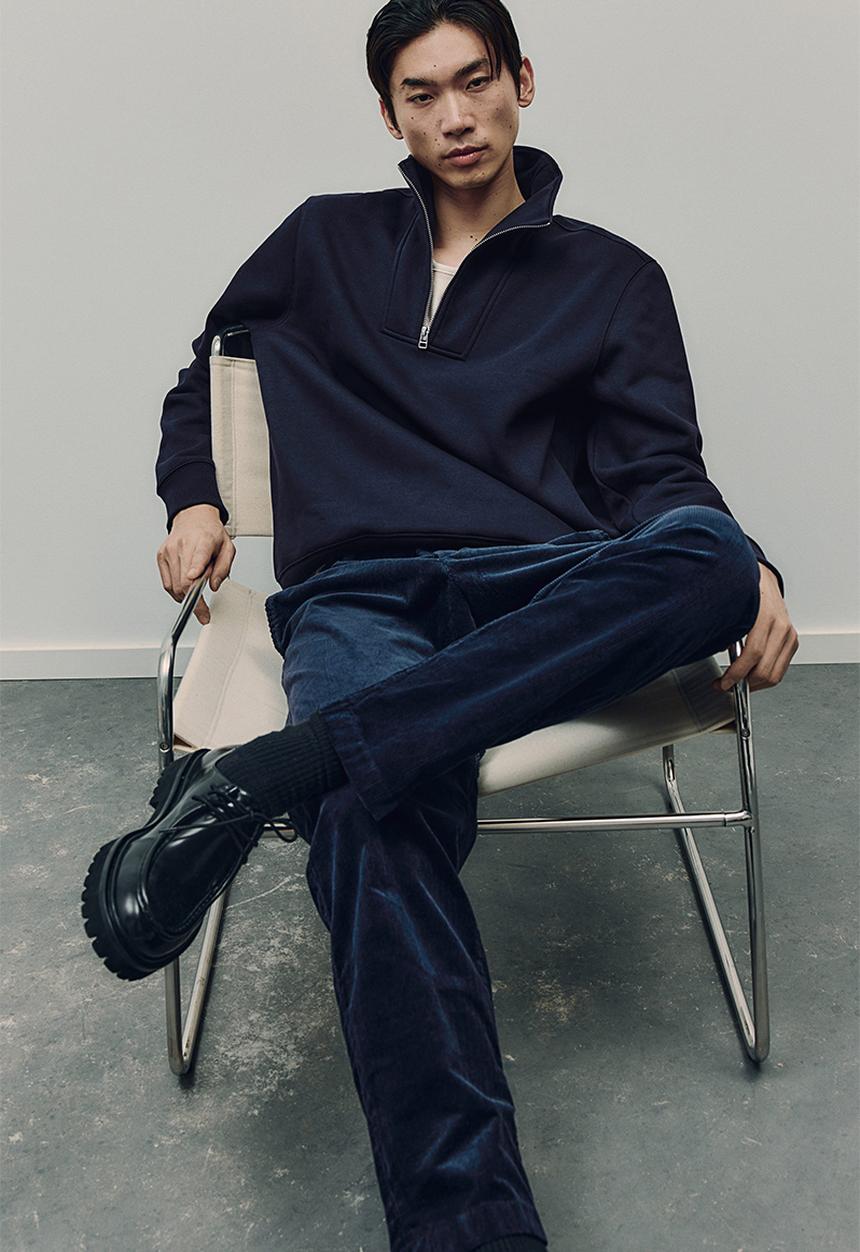 H&M - Regular fit zip-top sweatshirt - navy blue