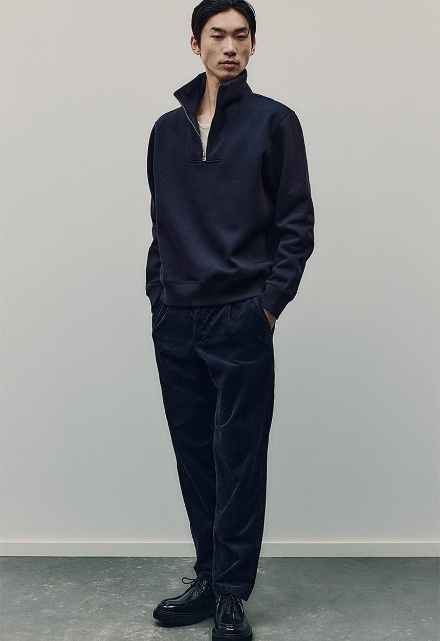 H&M - Regular fit zip-top sweatshirt - navy blue