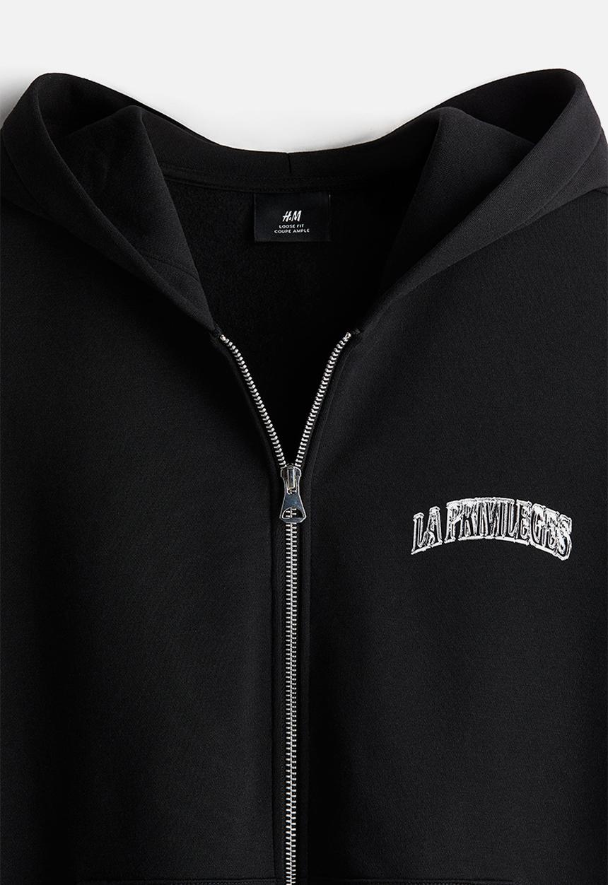 H&M - Relaxed fit zip-through hoodie - black la privileges
