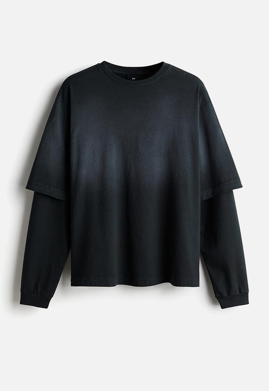 H&M - Oversized fit double-layered t-shirt - dark grey/washed