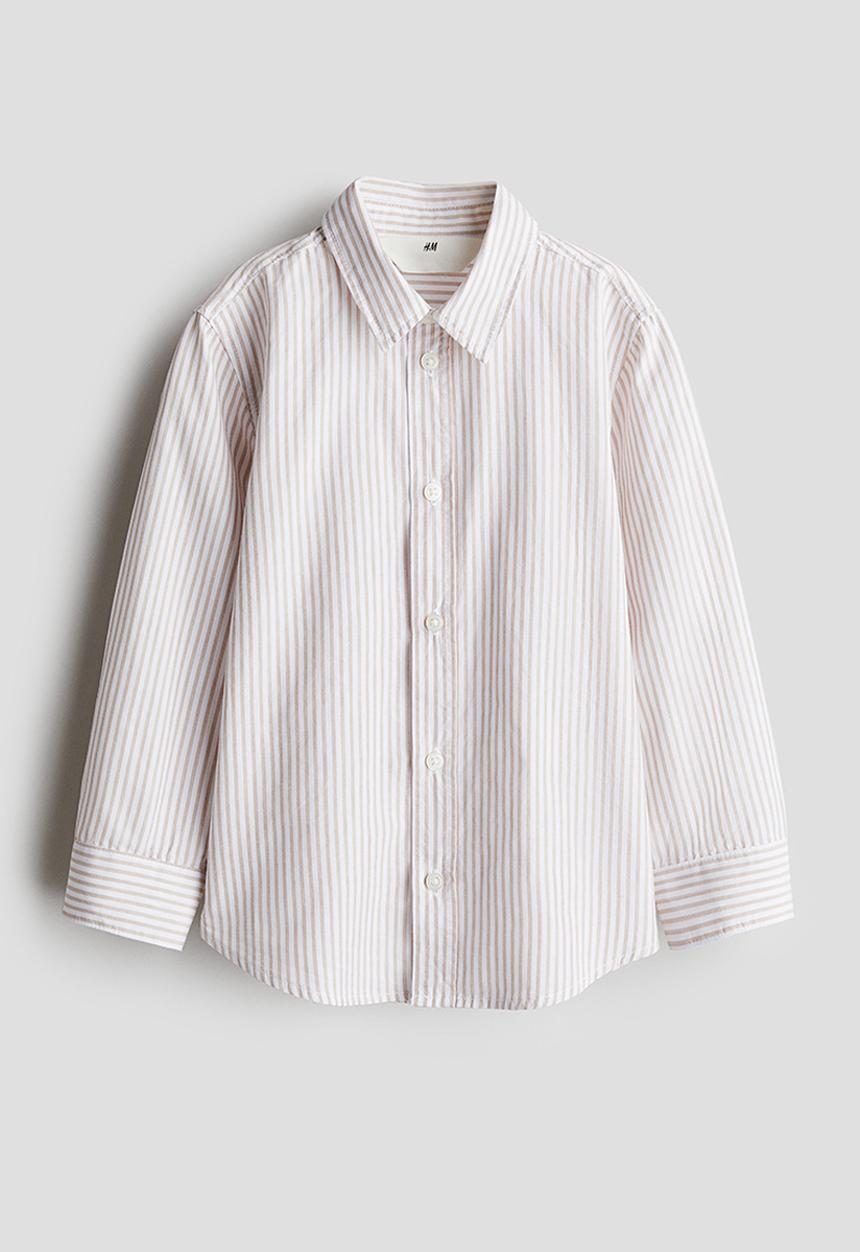 H&M - Long-sleeved cotton shirt - white/beige striped