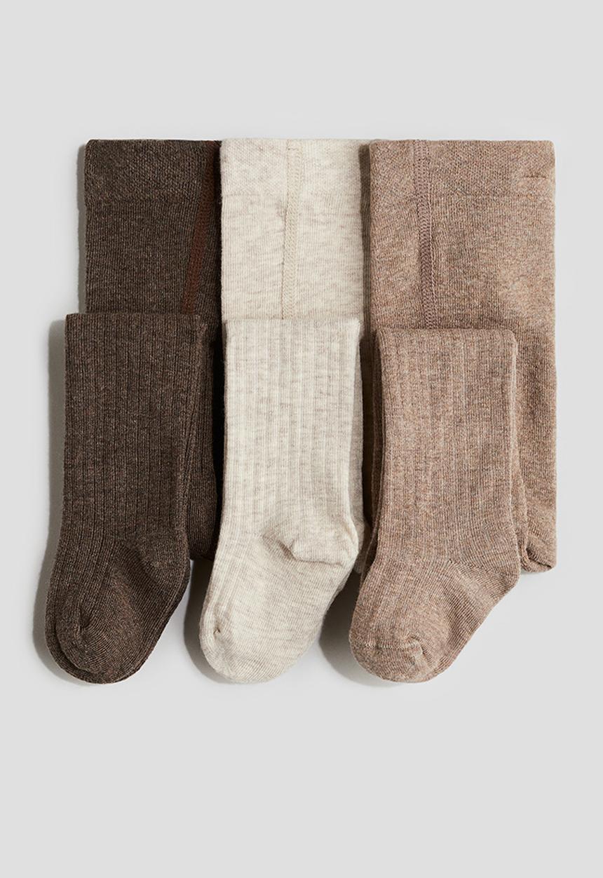 H&M - 3-pack tights - brown,beige