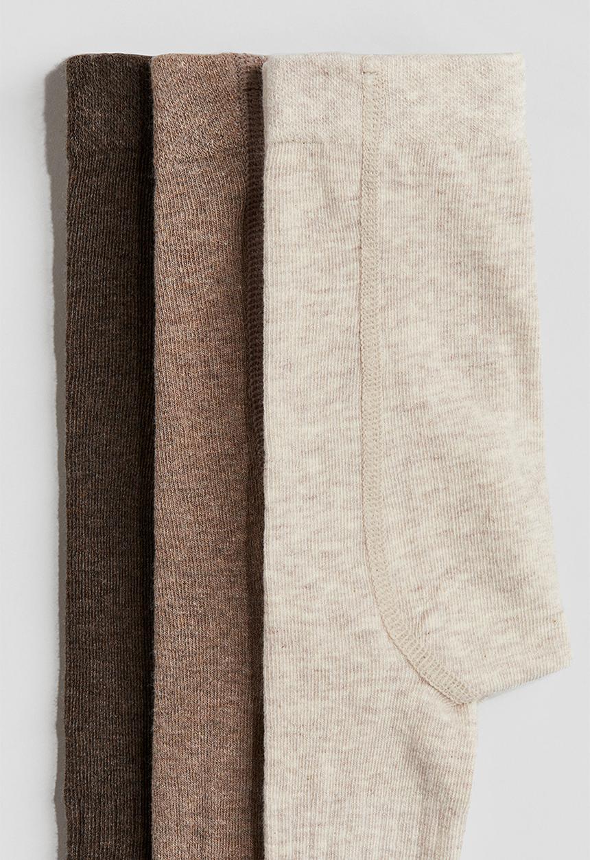 H&M - 3-pack tights - brown,beige