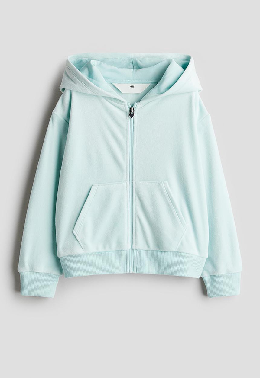 H&M - Velour zip-through hoodie - light turquoise