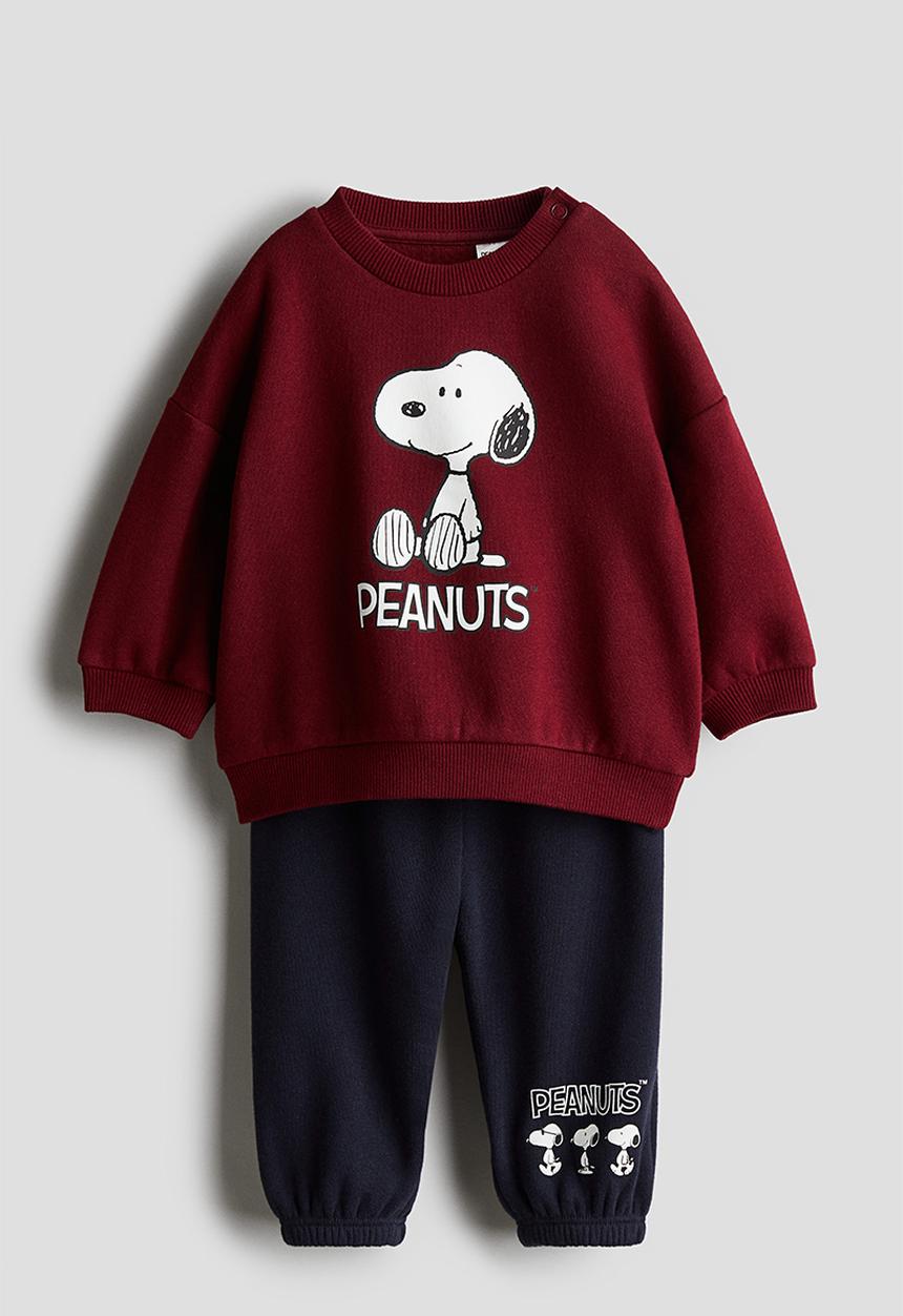 H&M - 2-piece motif-detail set - dark red/snoopy