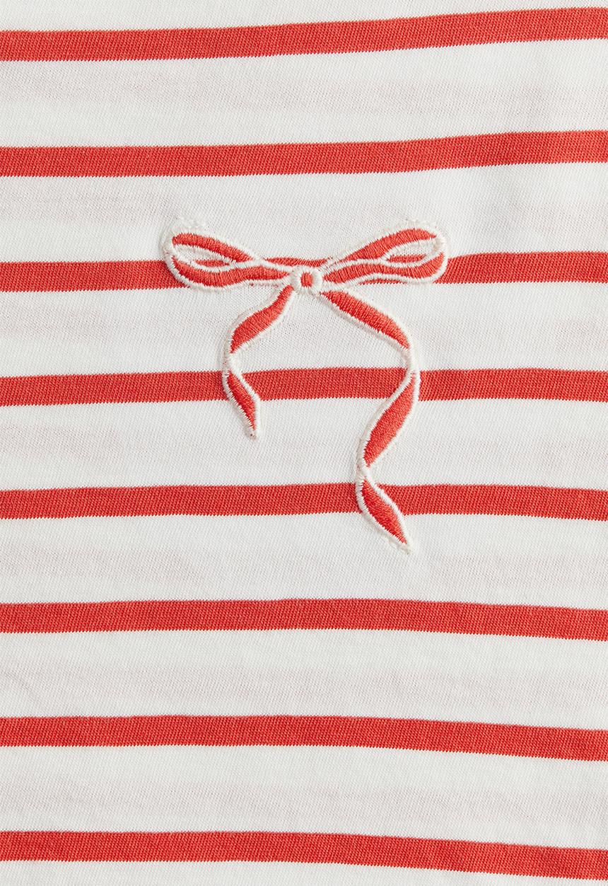 H&M - Embroidery-detail cotton top - white & red striped