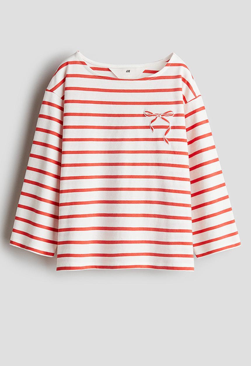 H&M - Embroidery-detail cotton top - white & red striped