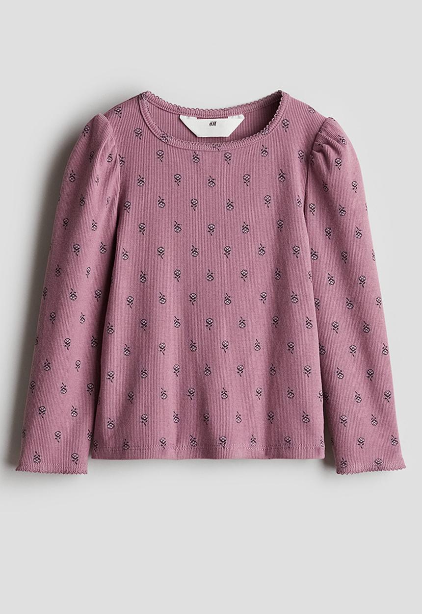 H&M - Picot-trimmed jersey top - plum/floral