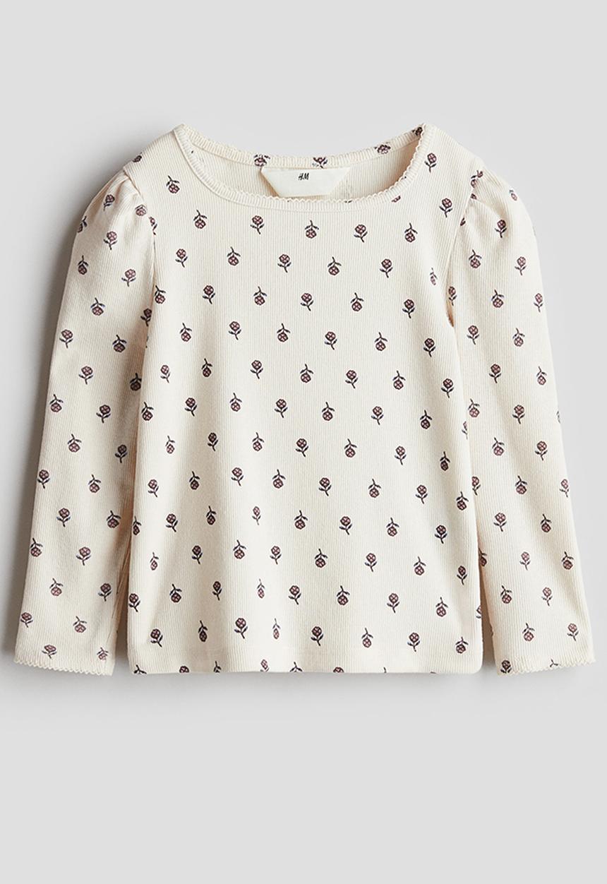 H&M - Picot-trimmed jersey top - white/floral 
