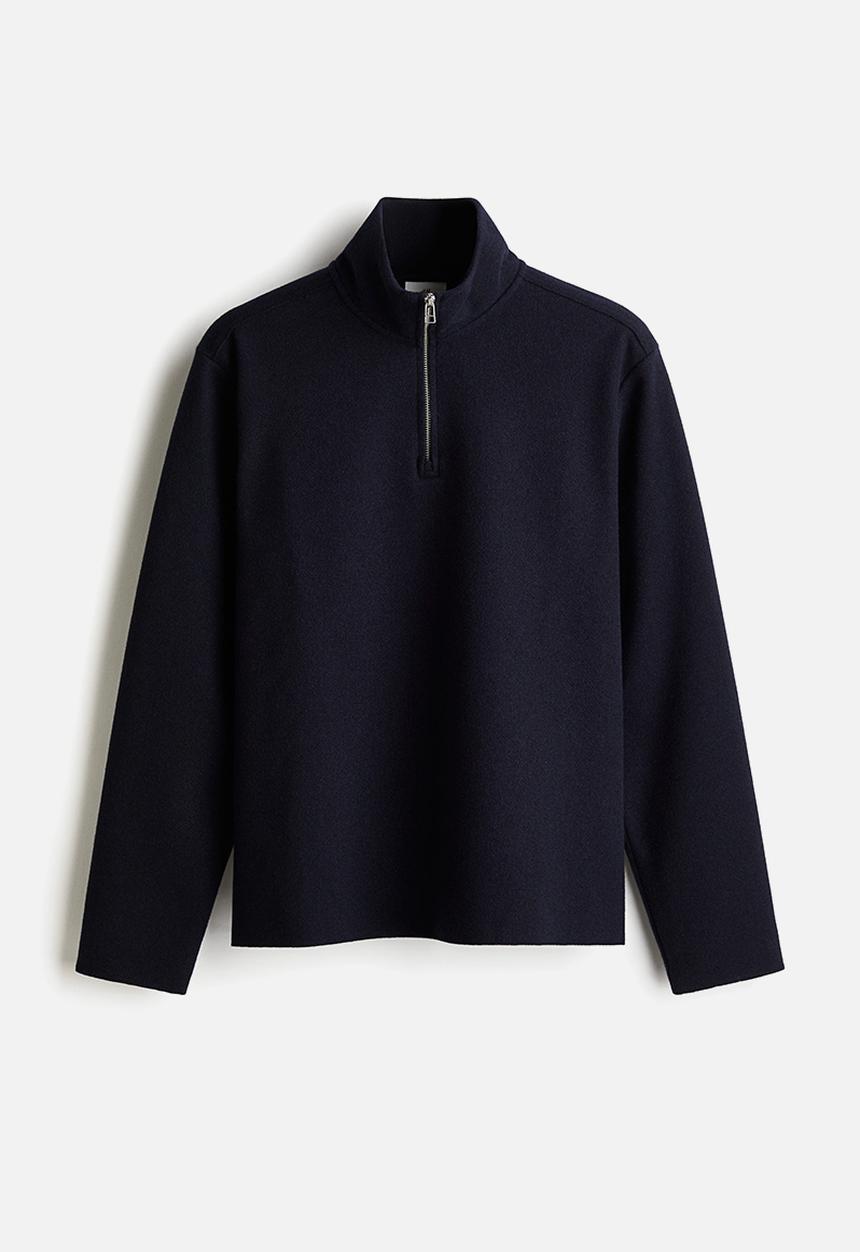 H&M - Regular fit zip-top turtleneck jumper - navy blue