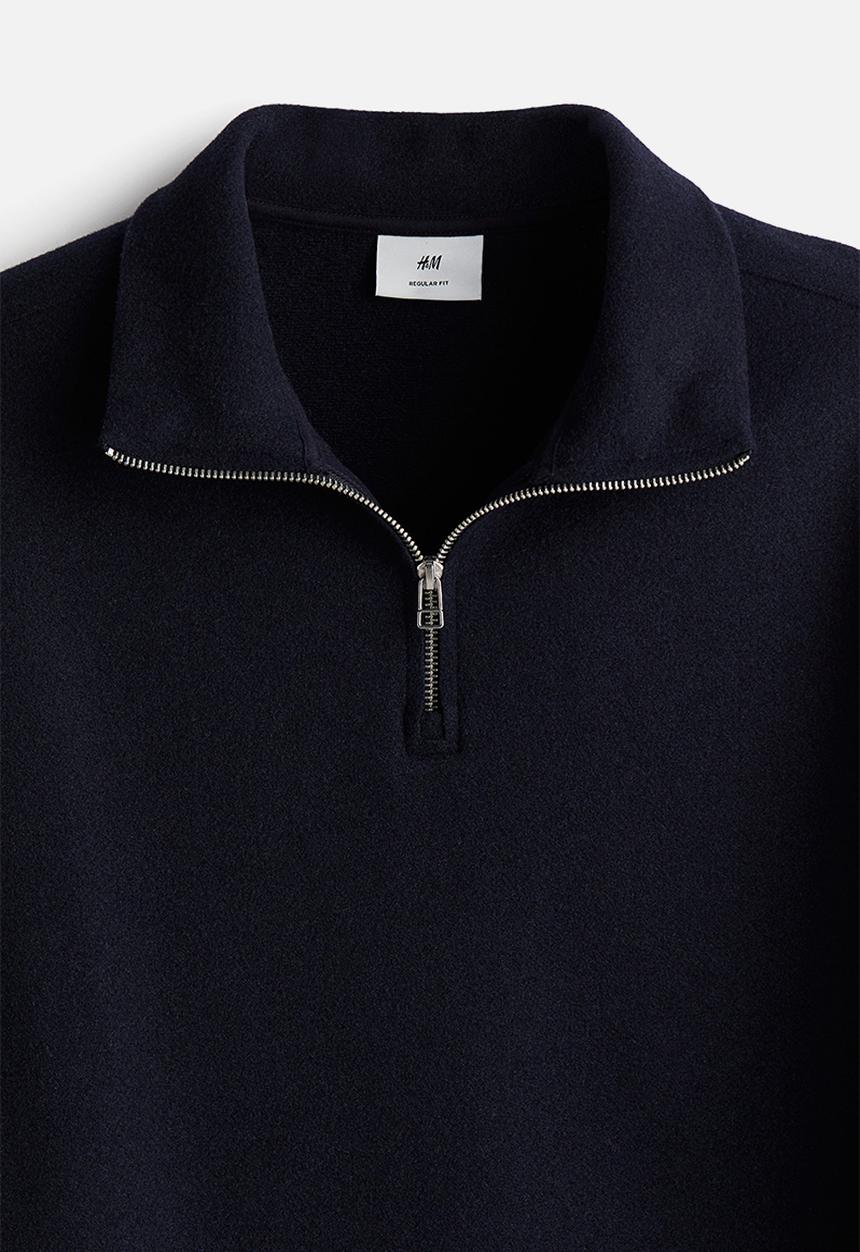 H&M - Regular fit zip-top turtleneck jumper - navy blue