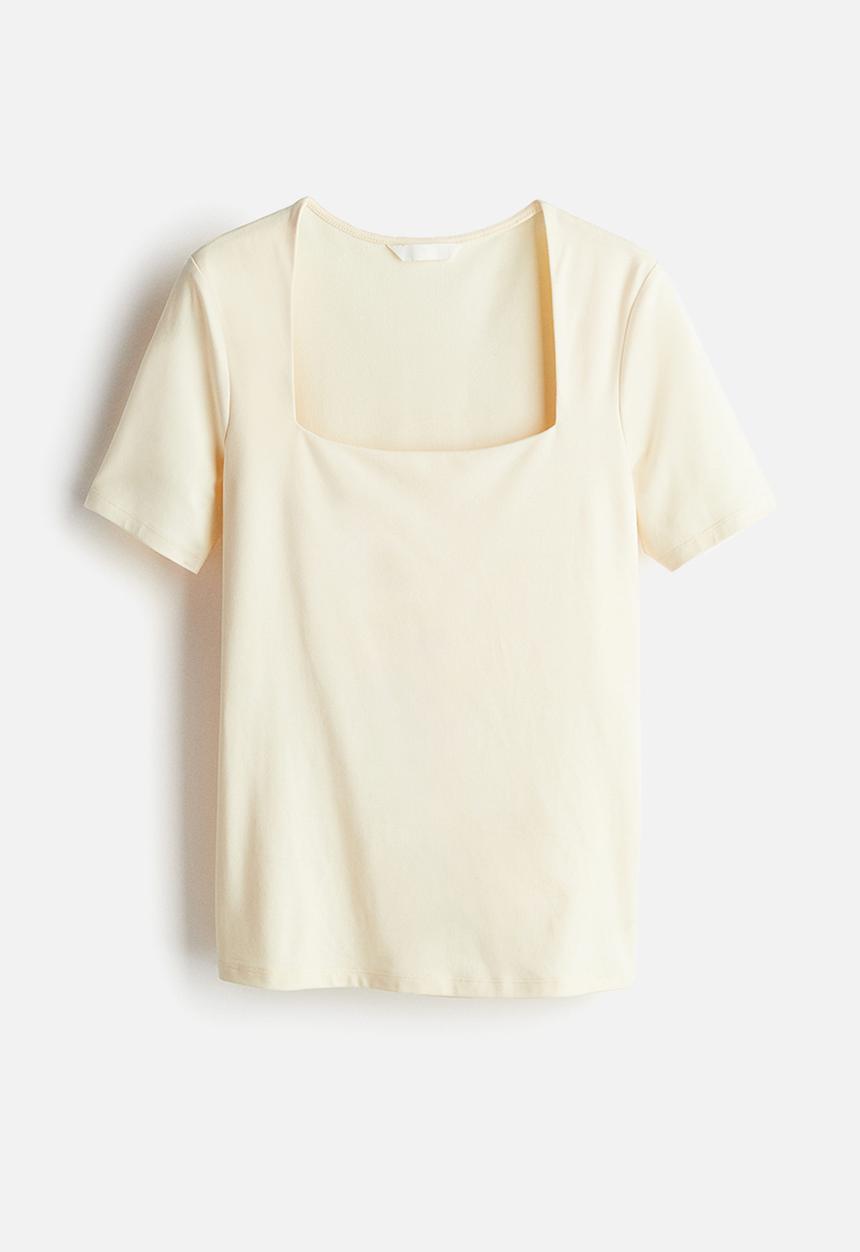 H&M - Square-neck top - light yellow 