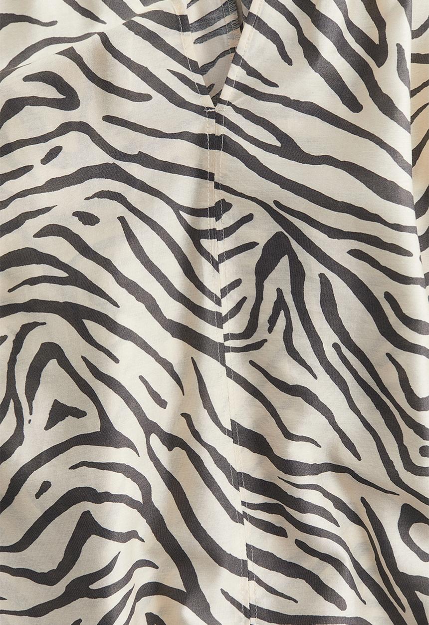H&M - Balloon-sleeved blouse - light beige zebra print