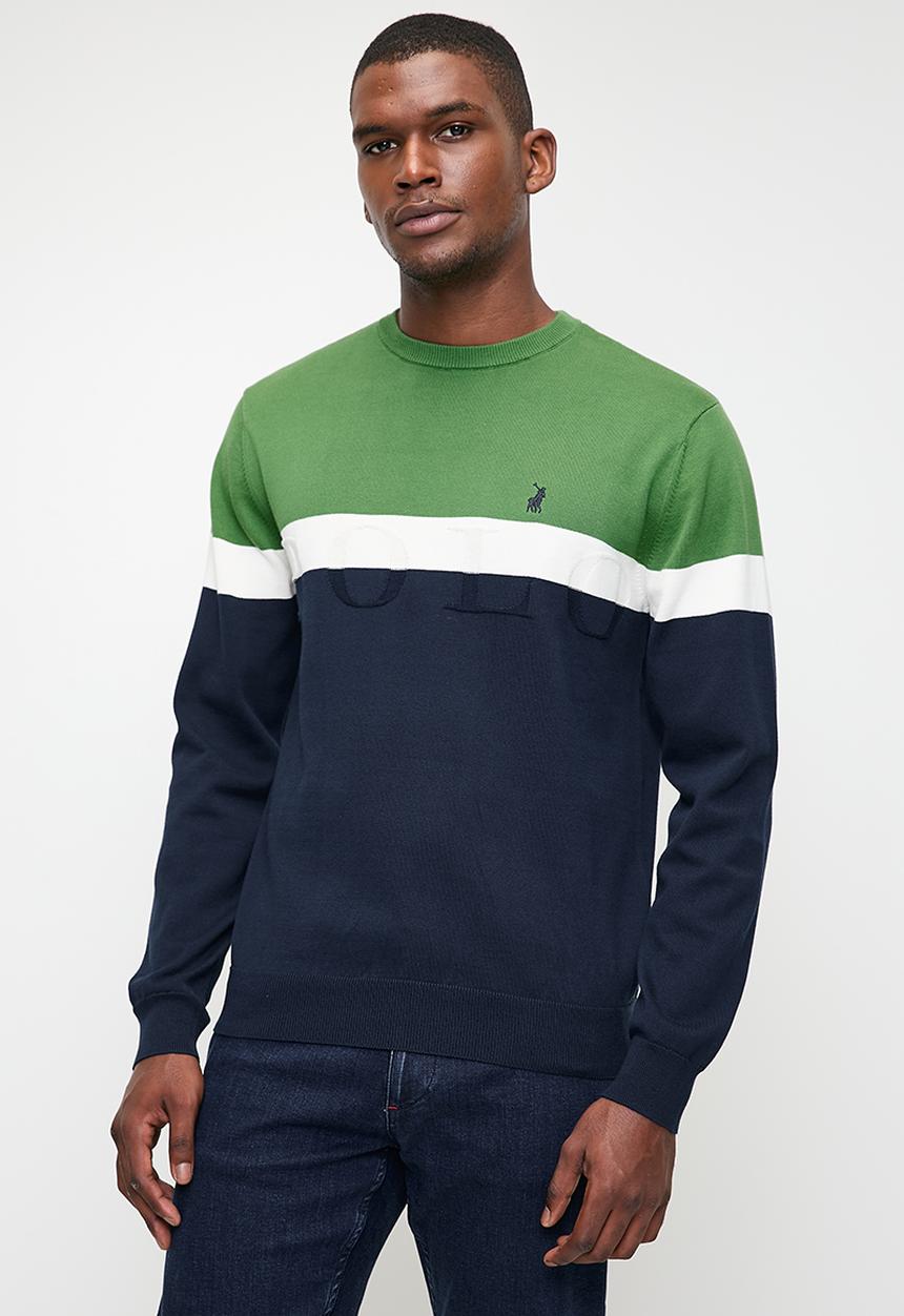 POLO - Mens Colourblock Long sleeve Knitwear - Navy