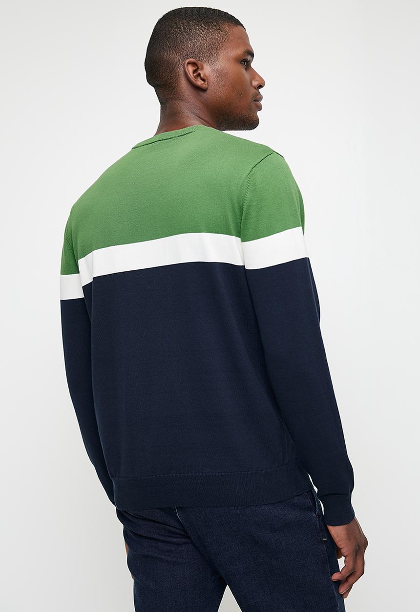 POLO - Mens Colourblock Long sleeve Knitwear - Navy