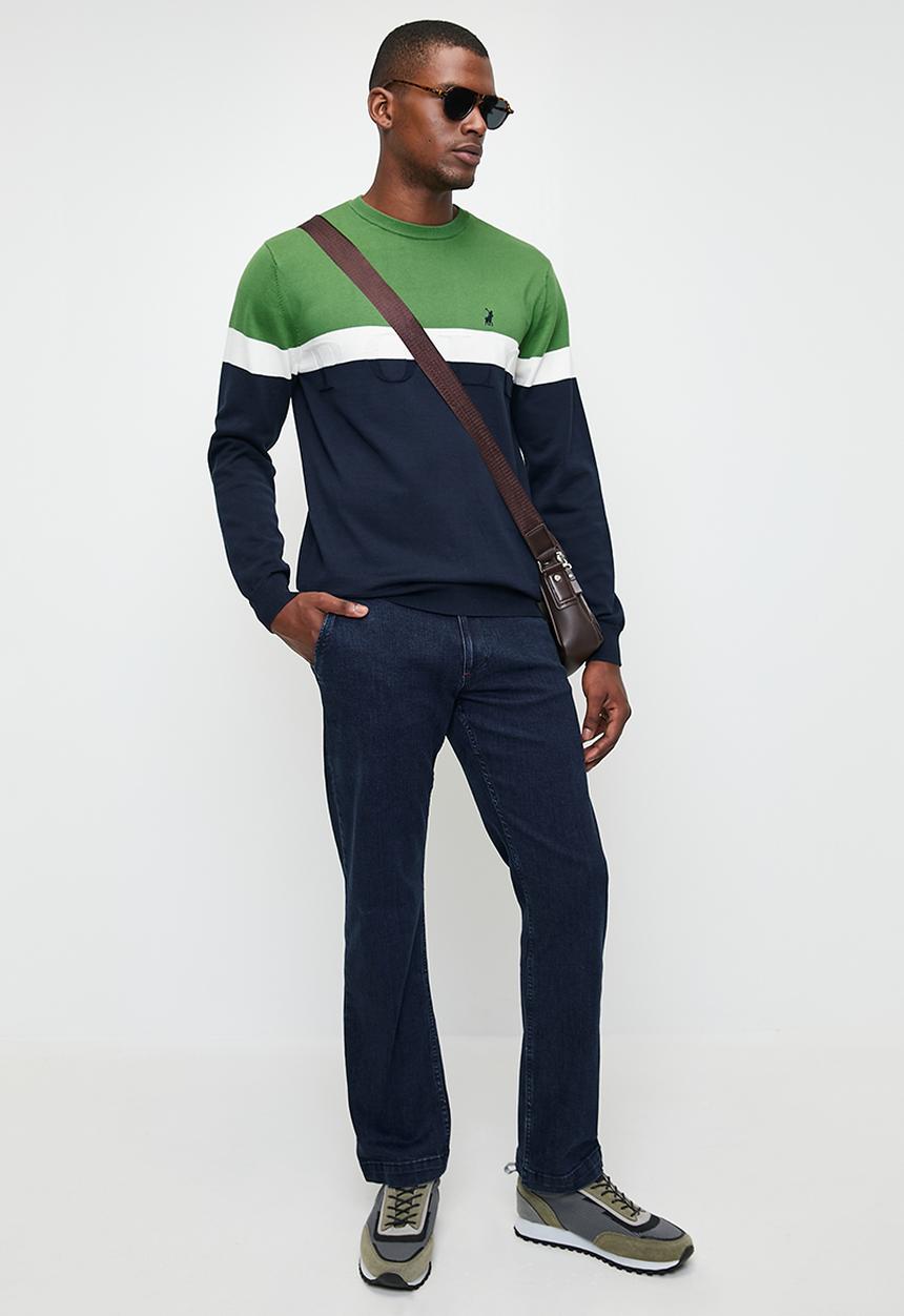POLO - Mens Colourblock Long sleeve Knitwear - Navy