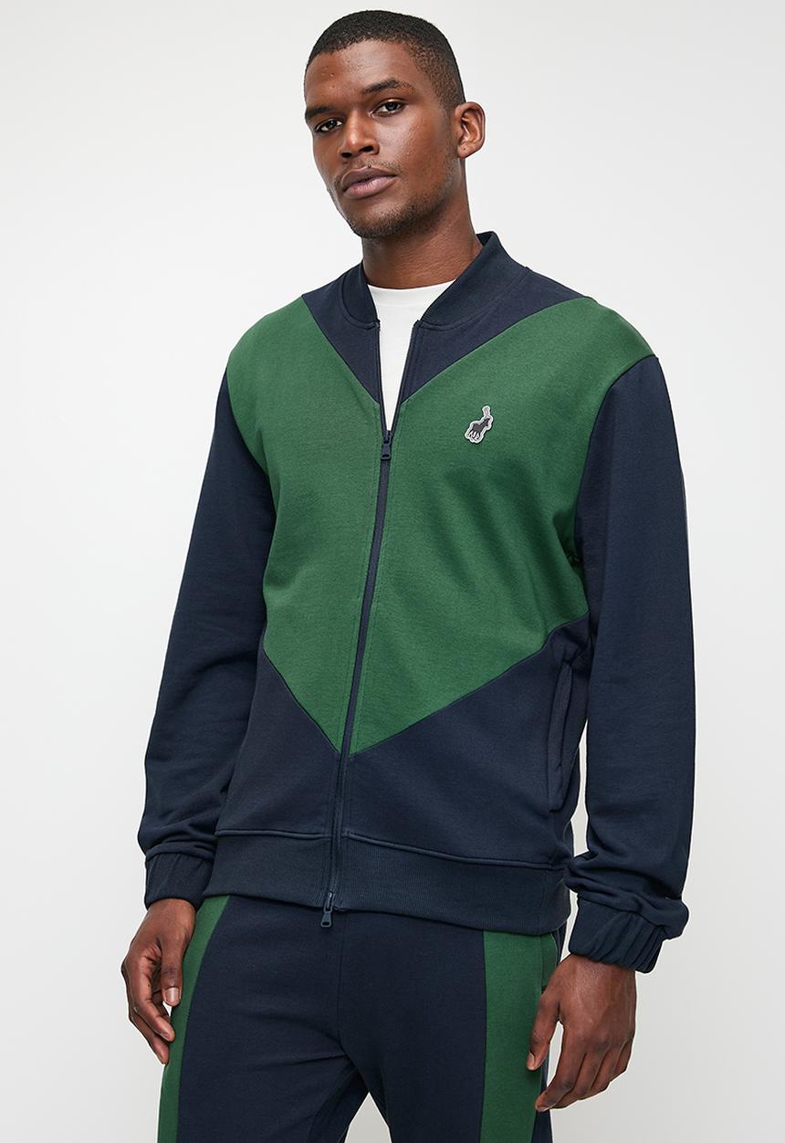 POLO - Men Sport Long sleeve Zip Thru Sweat Top - Navy & Green