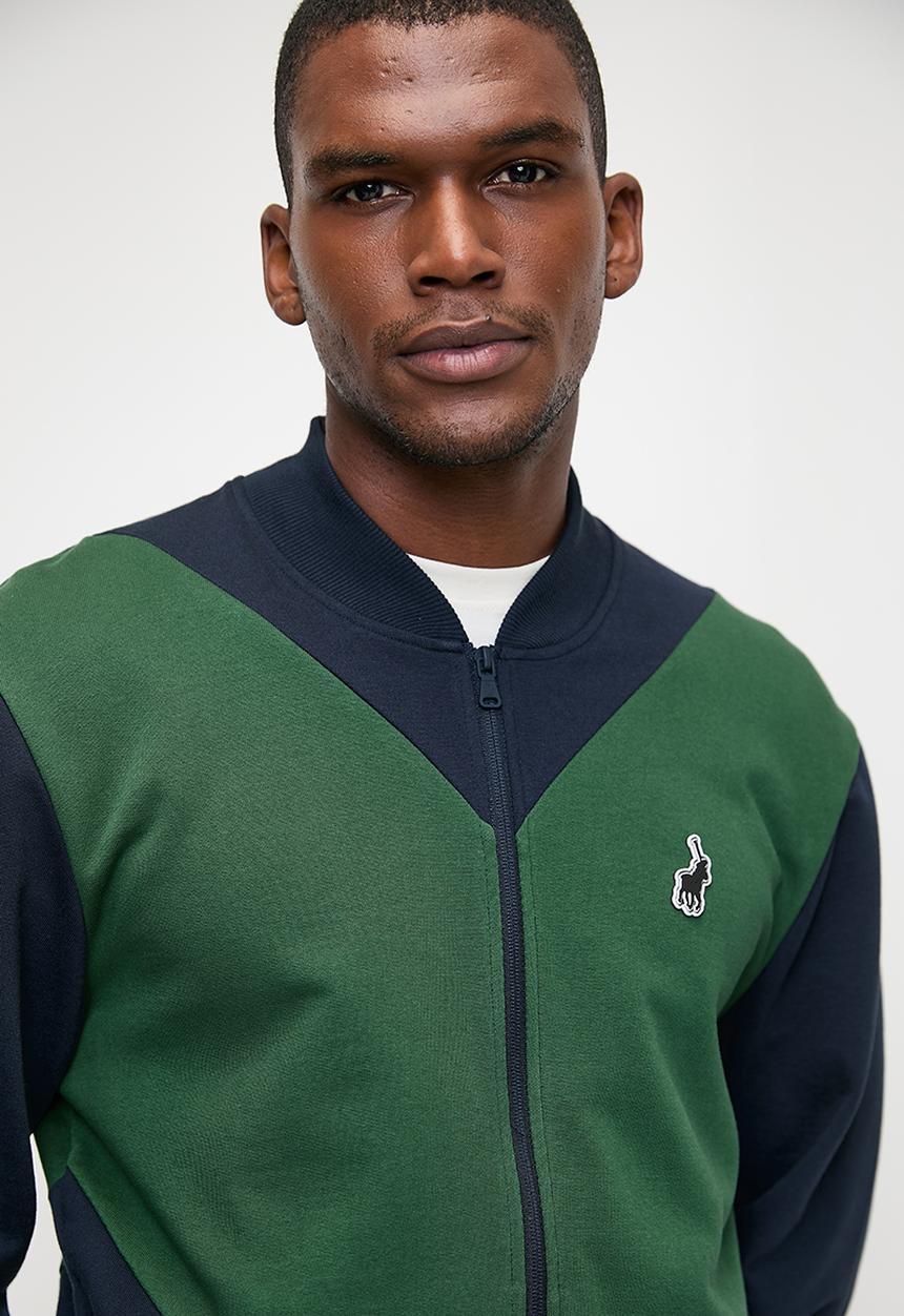 POLO - Men Sport Long sleeve Zip Thru Sweat Top - Navy & Green
