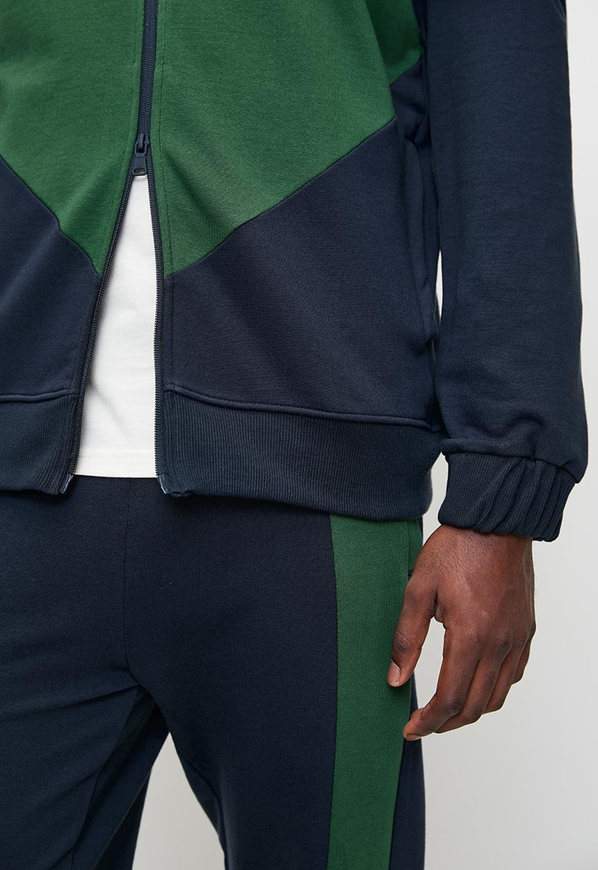 POLO - Men Sport Long sleeve Zip Thru Sweat Top - Navy & Green