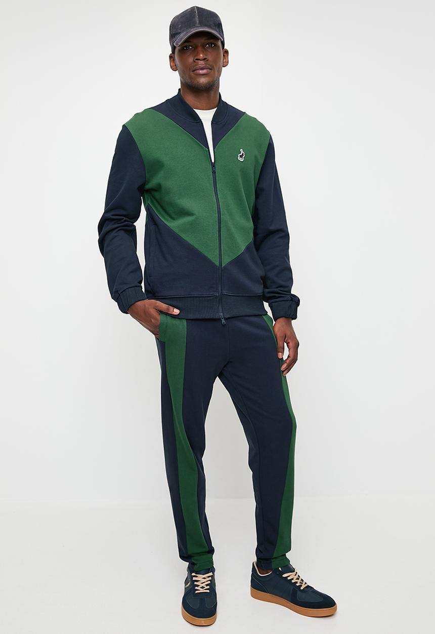 POLO - Men Sport Long sleeve Zip Thru Sweat Top - Navy & Green