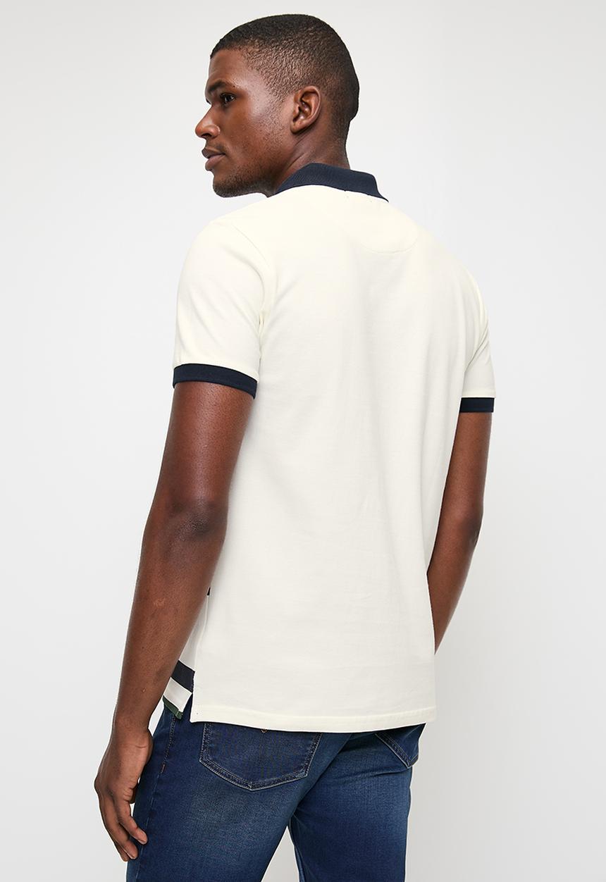 POLO - Mens Printed Check Short sleeve Golfer - White