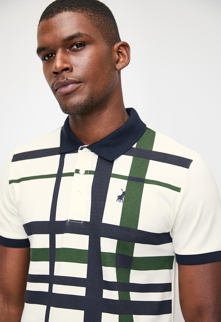 POLO - Mens Printed Check Short sleeve Golfer - White