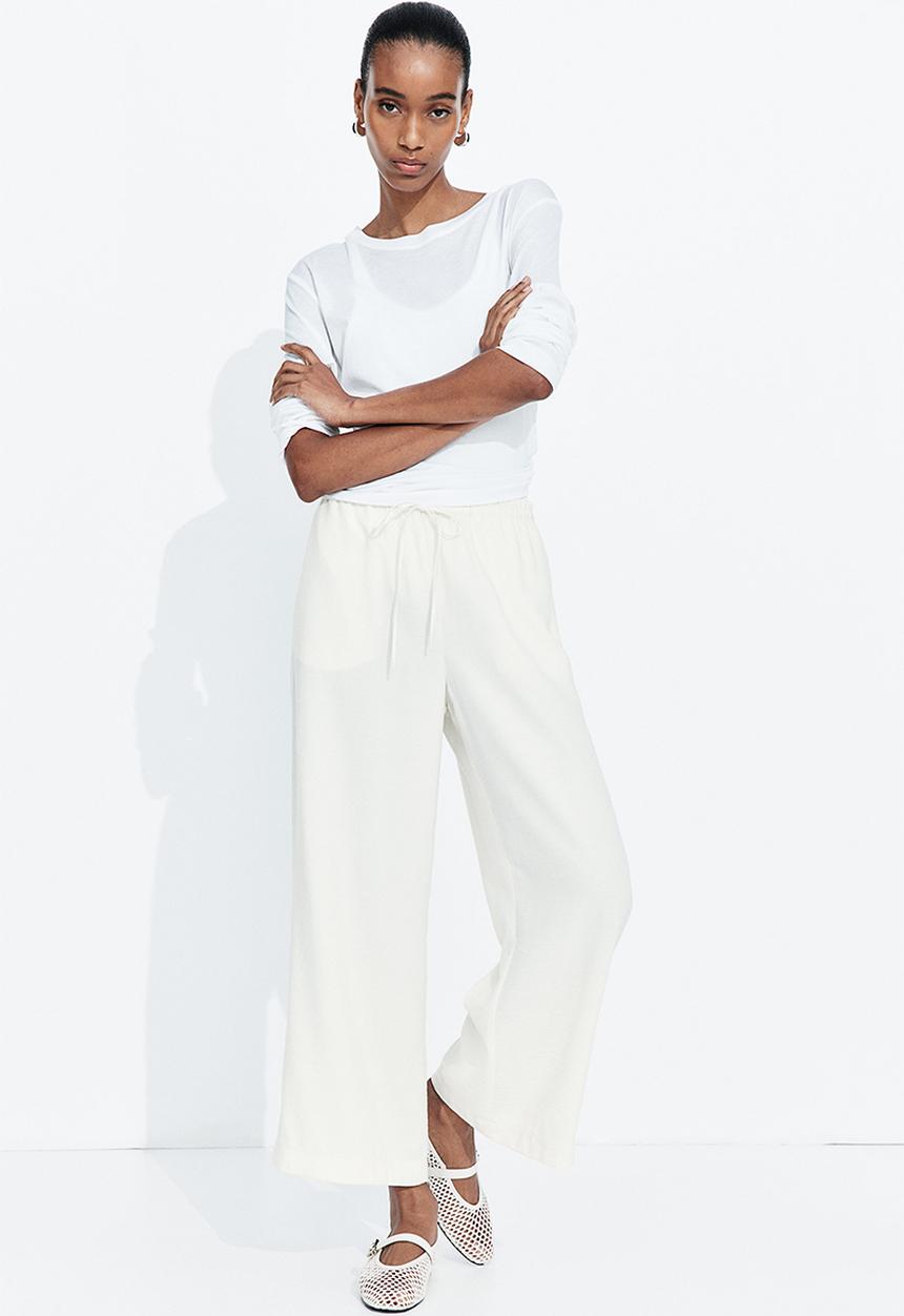 H&M - Straight drawstring trousers - cream