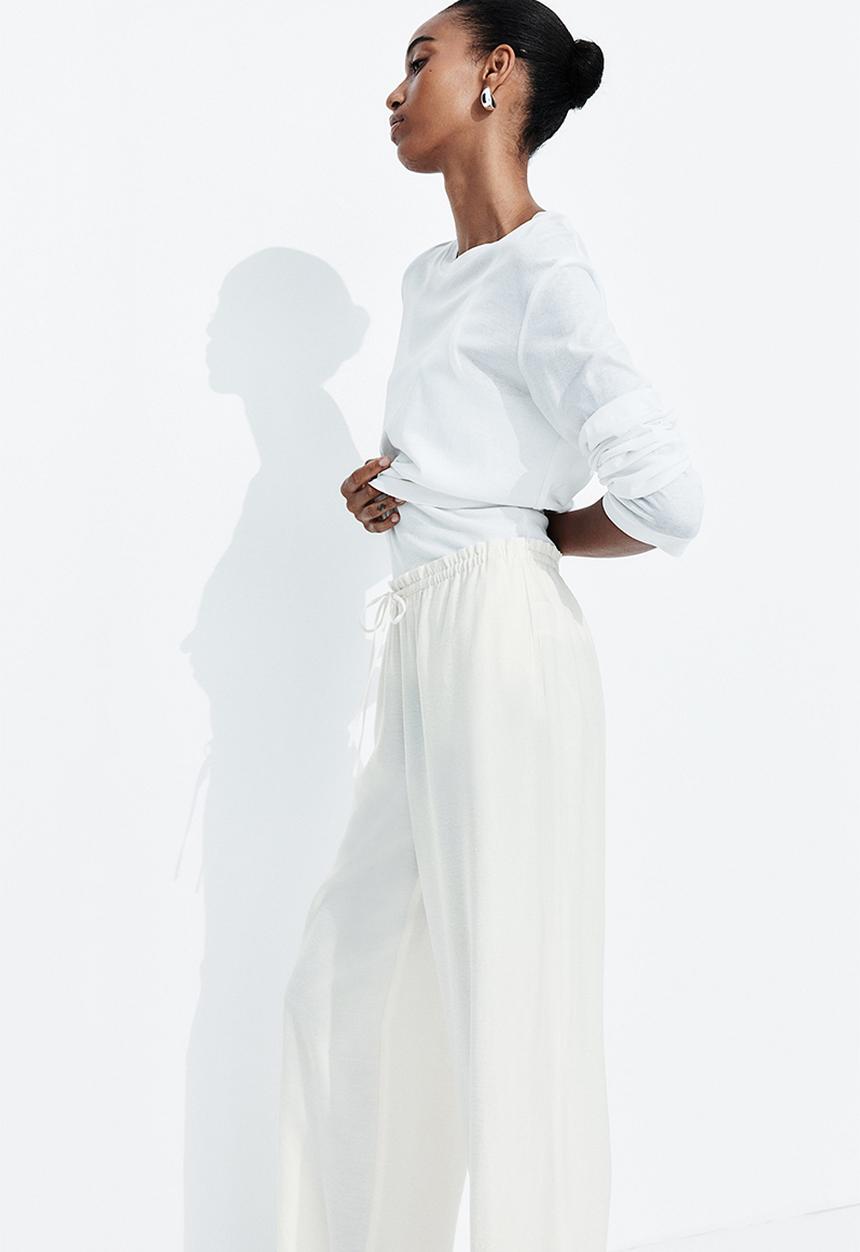 H&M - Straight drawstring trousers - cream