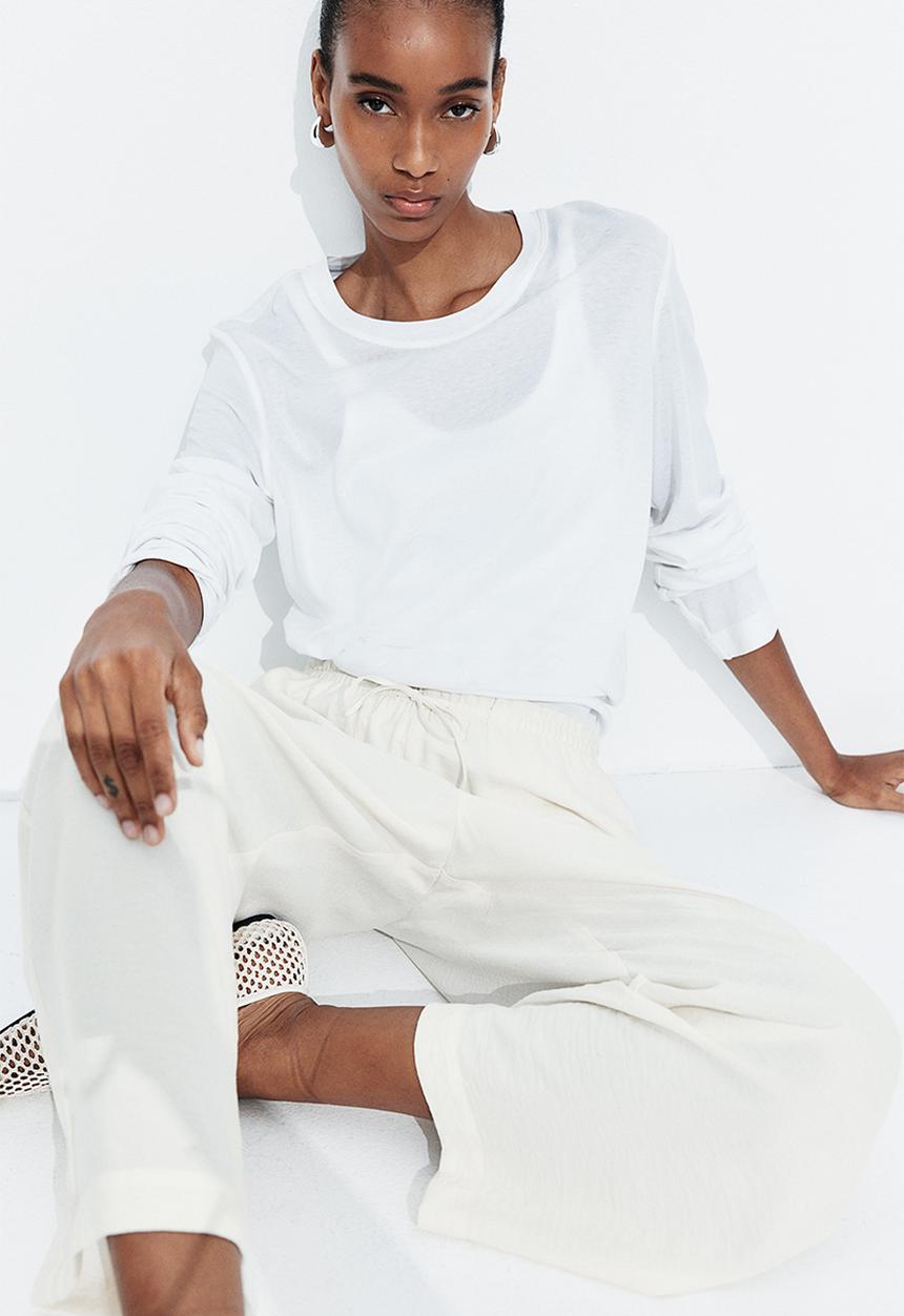 H&M - Straight drawstring trousers - cream