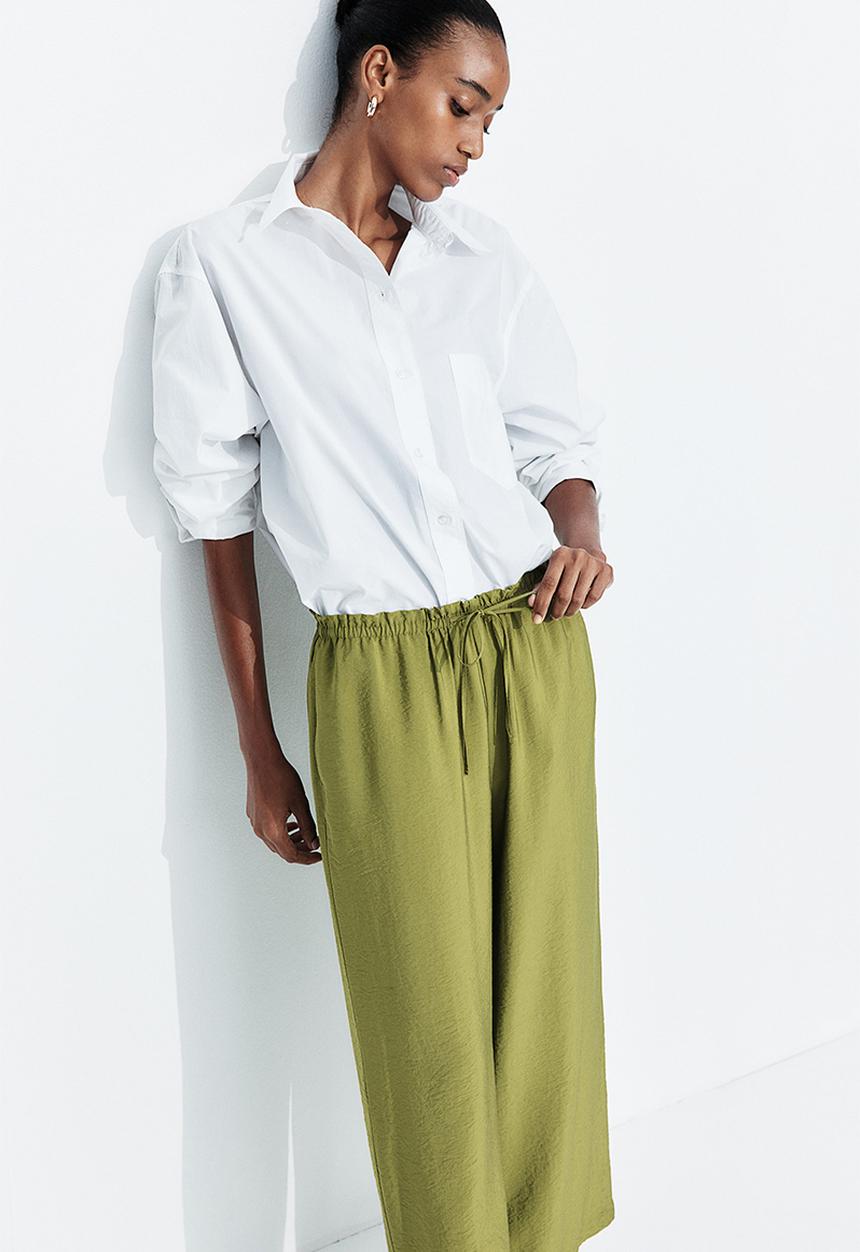 H&M - Straight drawstring trousers - olive green