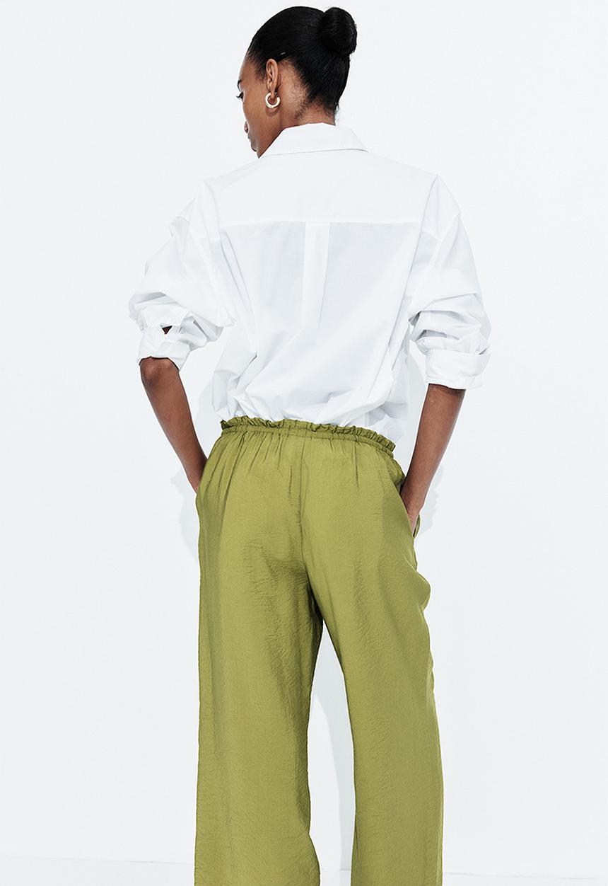 H&M - Straight drawstring trousers - olive green