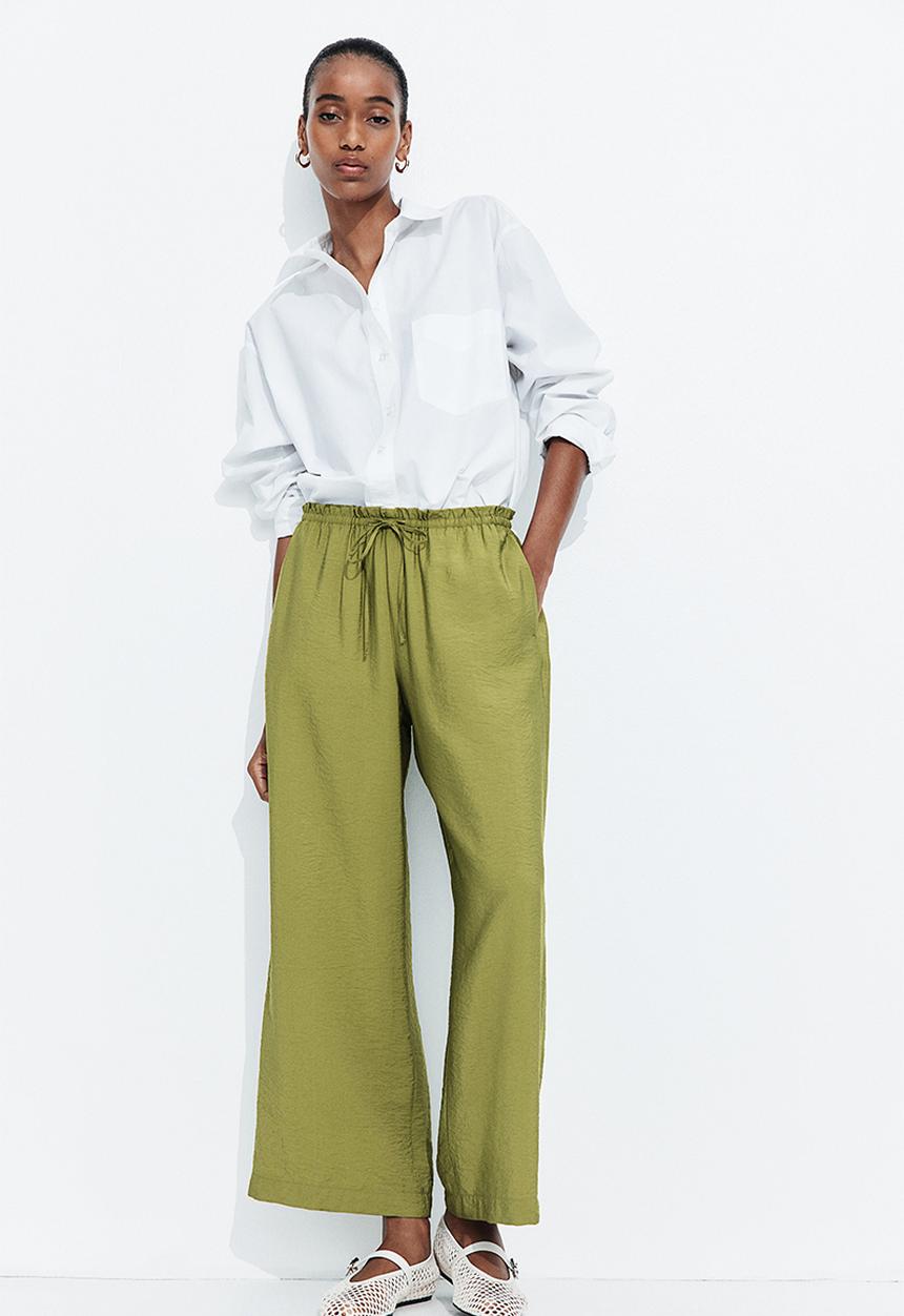 H&M - Straight drawstring trousers - olive green