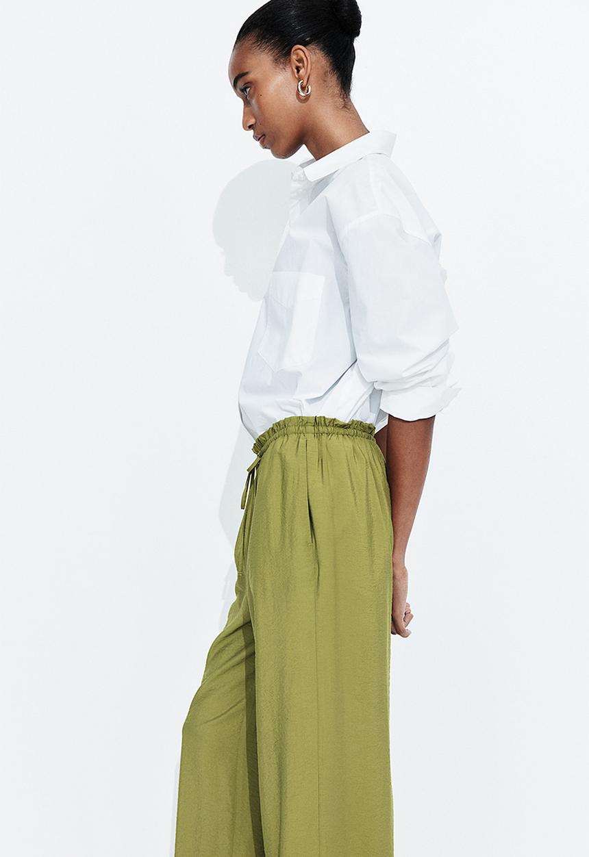 H&M - Straight drawstring trousers - olive green