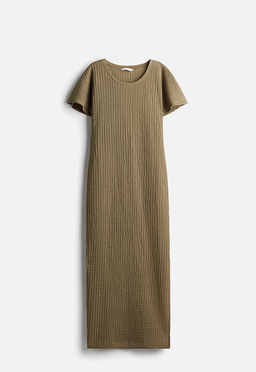 H&M - Textured jersey dress - khaki green 