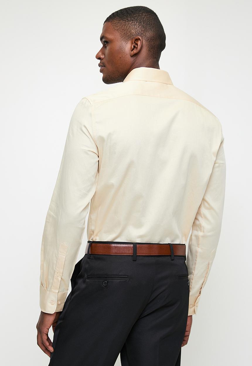 POLO - Mens Essential Sateen Long Sleeve Shirt - Stone
