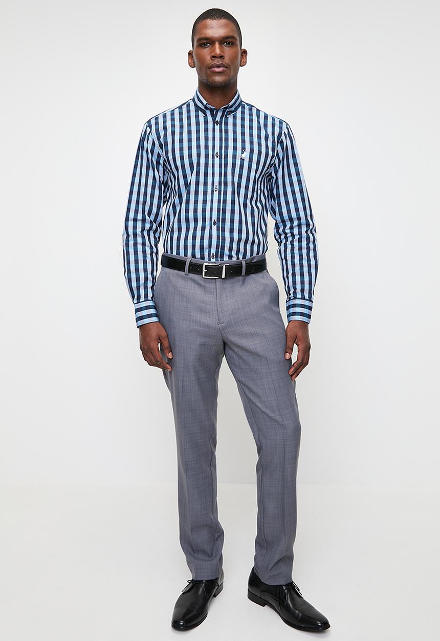 POLO - Mens Easy Care Check Long Sleeve Shirt - Blue