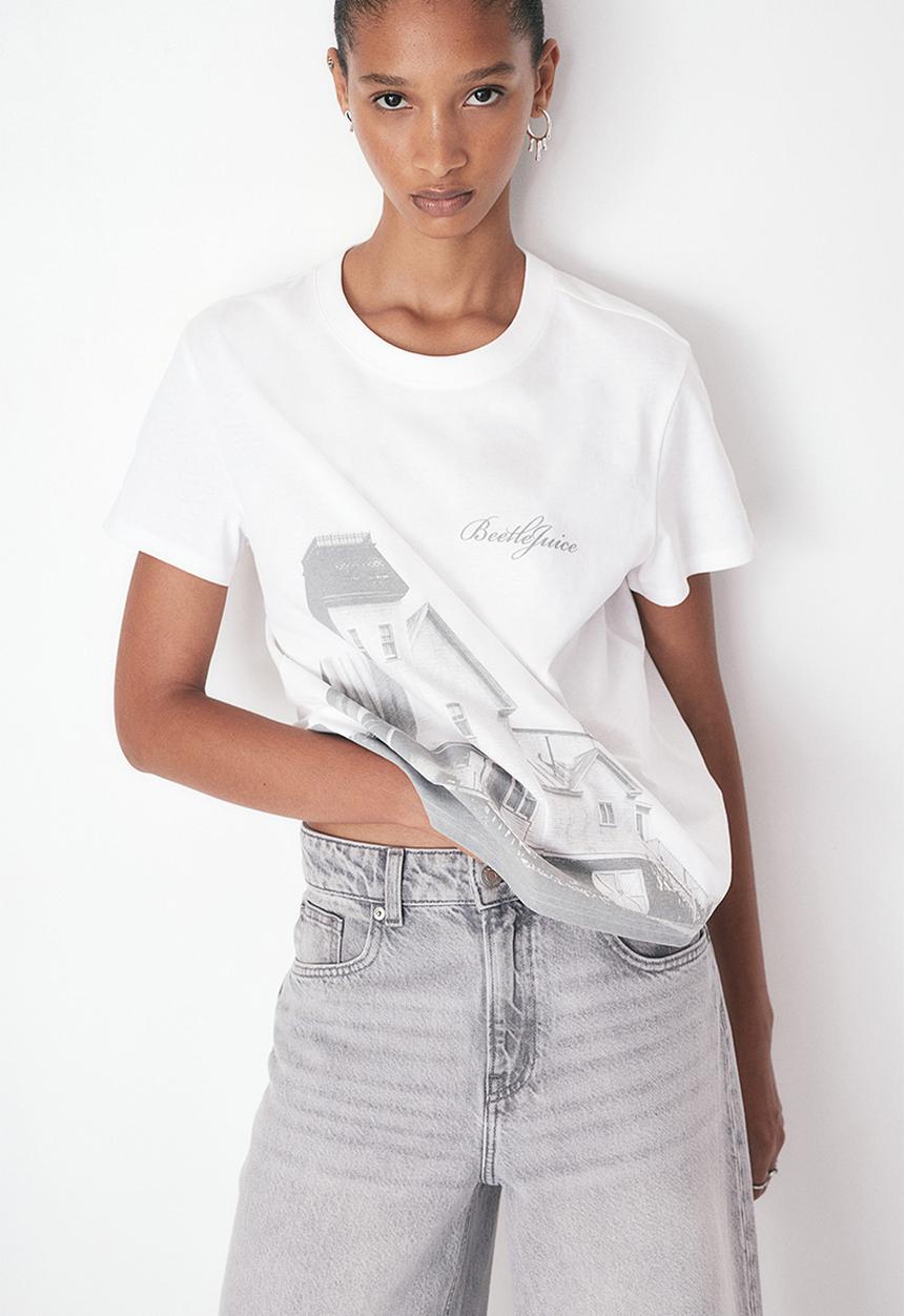 H&M - Printed t-shirt - white & beetlejuice