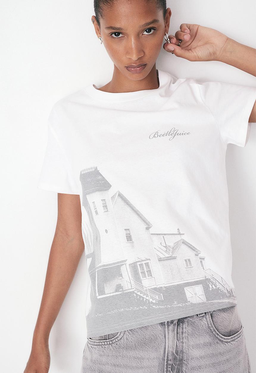 H&M - Printed t-shirt - white & beetlejuice