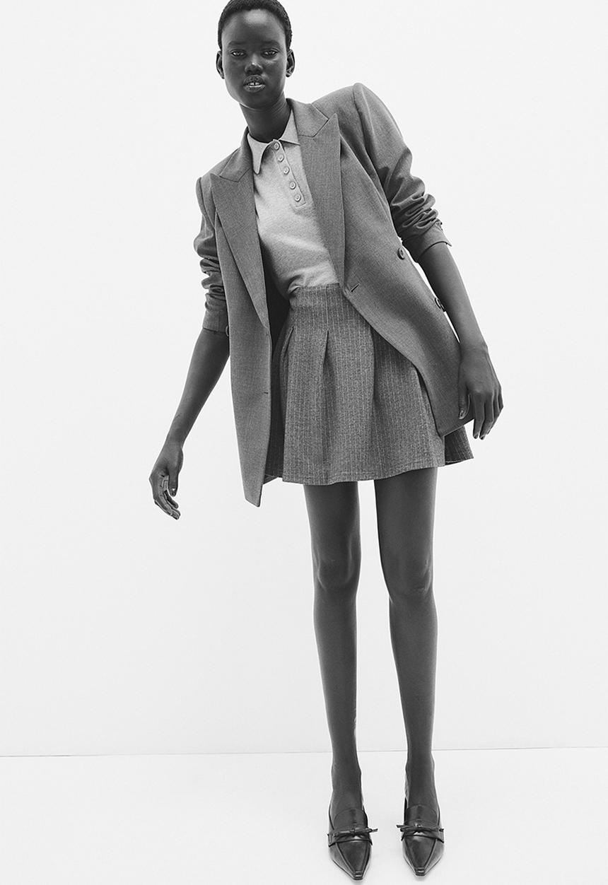 H&M - Pleated jersey skirt - dark grey/pinstriped