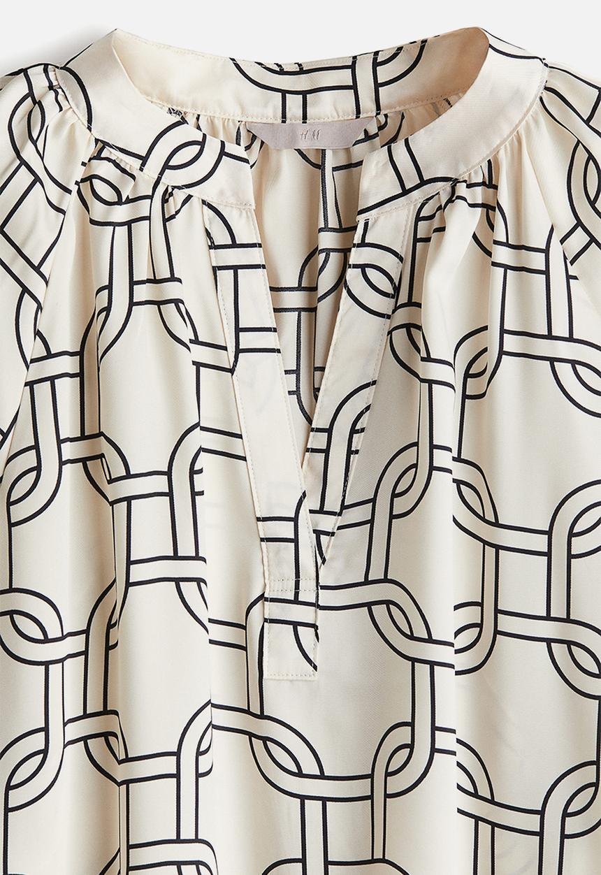 H&M - Balloon-sleeved blouse - cream & patterned