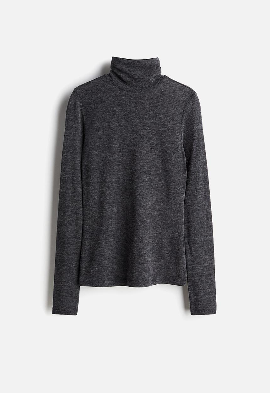 H&M - Polo-neck top - dark grey marl