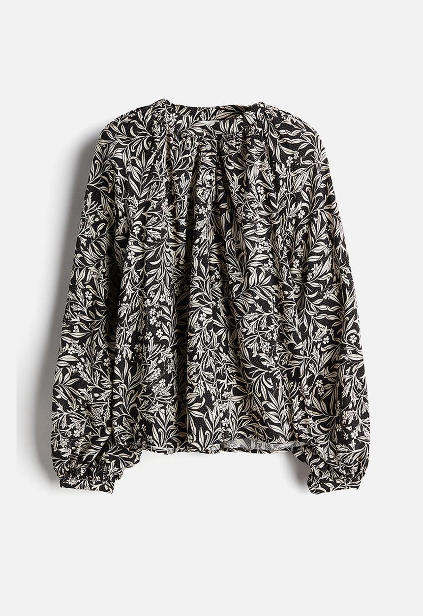 H&M - Balloon-sleeved blouse - black/patterned