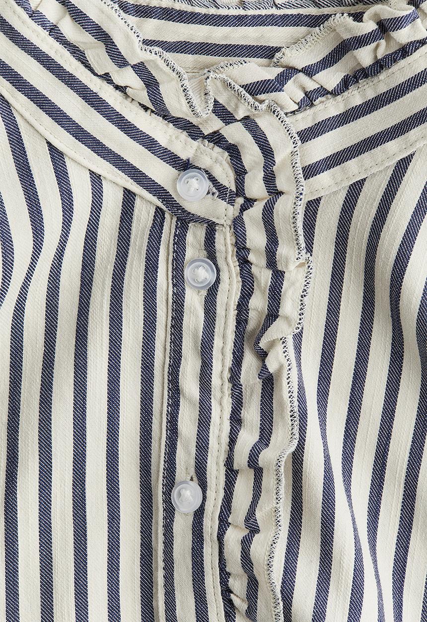 H&M - Frill-trimmed twill blouse - white & navy blue striped