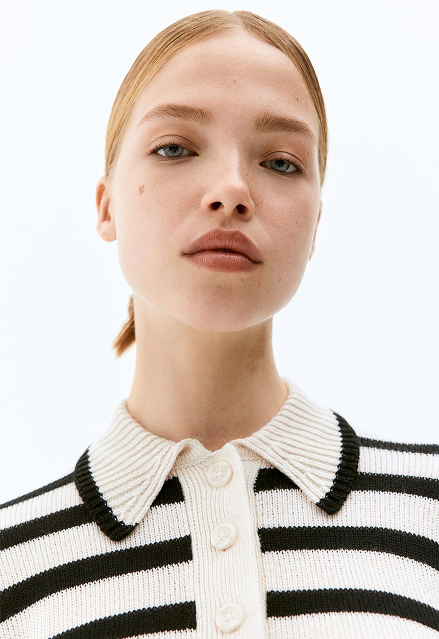 H&M - Short polo jumper - cream striped 