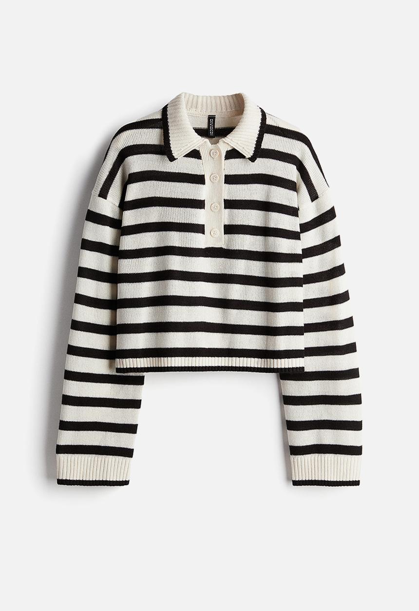 H&M - Short polo jumper - cream striped 