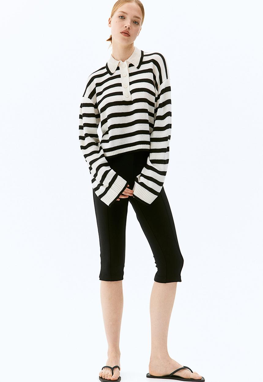 H&M - Short polo jumper - cream striped 